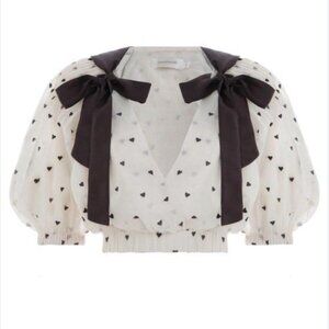 Zimmerman Painted Hearts Tie Shoulder Crop Blouse Top Cream AU2